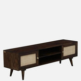 ONIJA Perk Rattan Solid Wood Tv Unit/Cabinet for LED LCD | Cane Design TV Stand for Living Room and Bedroom | Pure Sheesham Wood, Dark Walnut Finish|